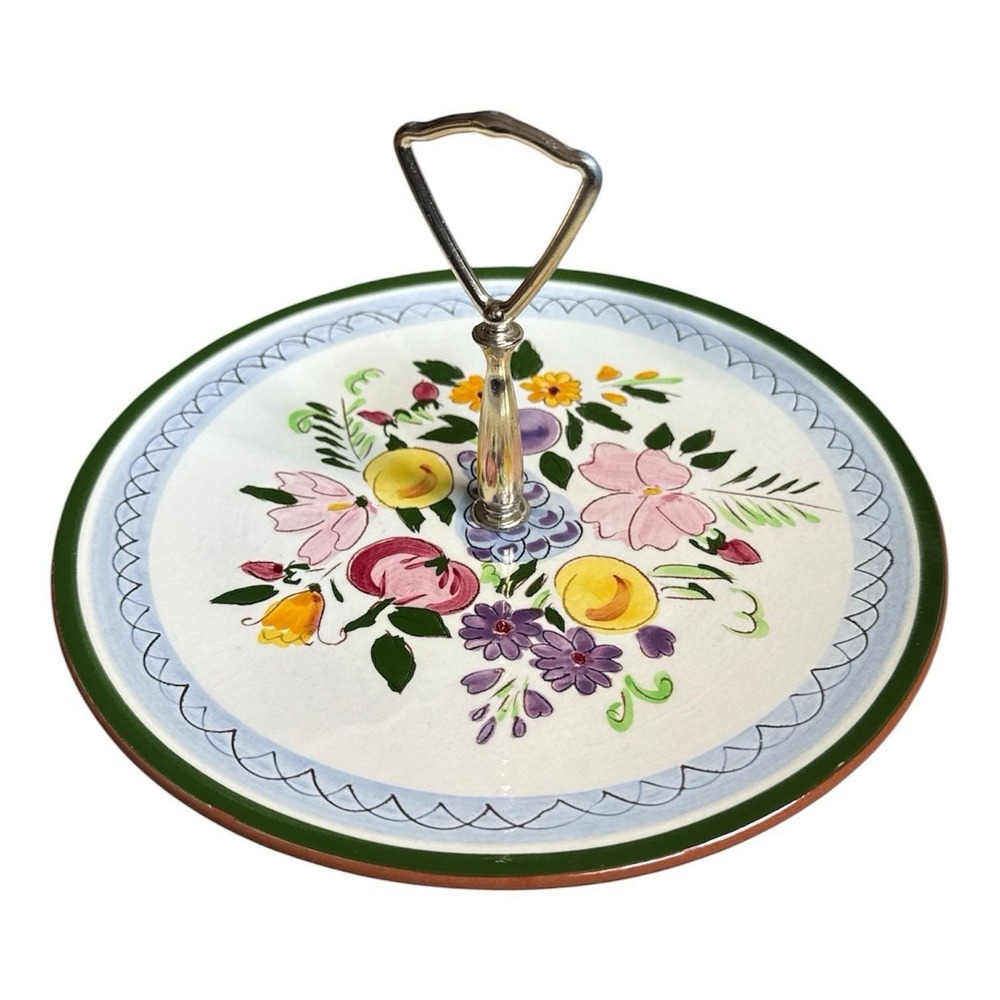 Stangl Pottery Hand‑Painted Tidbit Tray – Fruit & Flowers – 10"